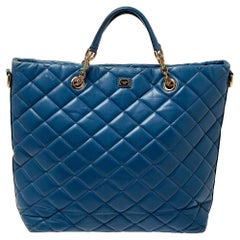 Dolce & Gabbana Blue Quilted Leather Shopper Tote