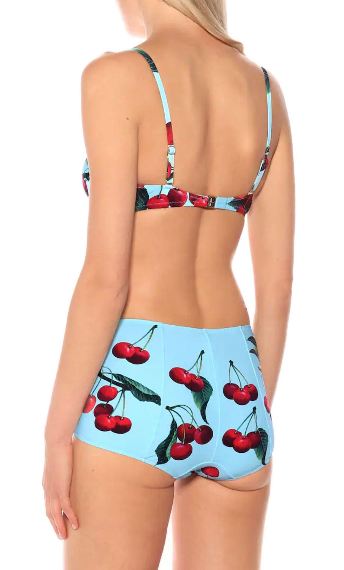 Dolce & Gabbana Blue Red Cherry Two-piece Swimsuit Bikini Swimwear Beachwear In New Condition In WELWYN, GB