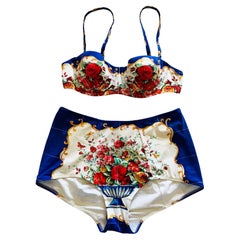Dolce & Gabbana Blaue, rote Rosen, geblümte Vase, Bikini-Badeanzug, Bademode