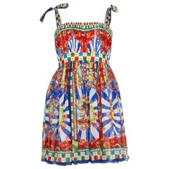 DOLCE & GABBANA blue & red silk CARRETTO PRINT EMPIRE Dress 38