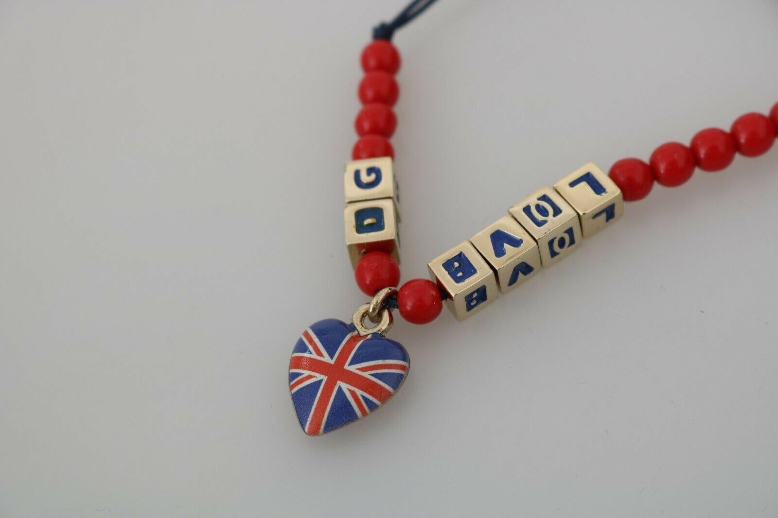 Women's or Men's Dolce & Gabbana Blue Red Silver Glass DG Loves London GB Chain Charm Bracelet 
