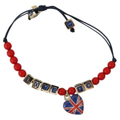 Dolce & Gabbana Blue Red Silver Glass DG Loves London GB Chain Charm Bracelet 