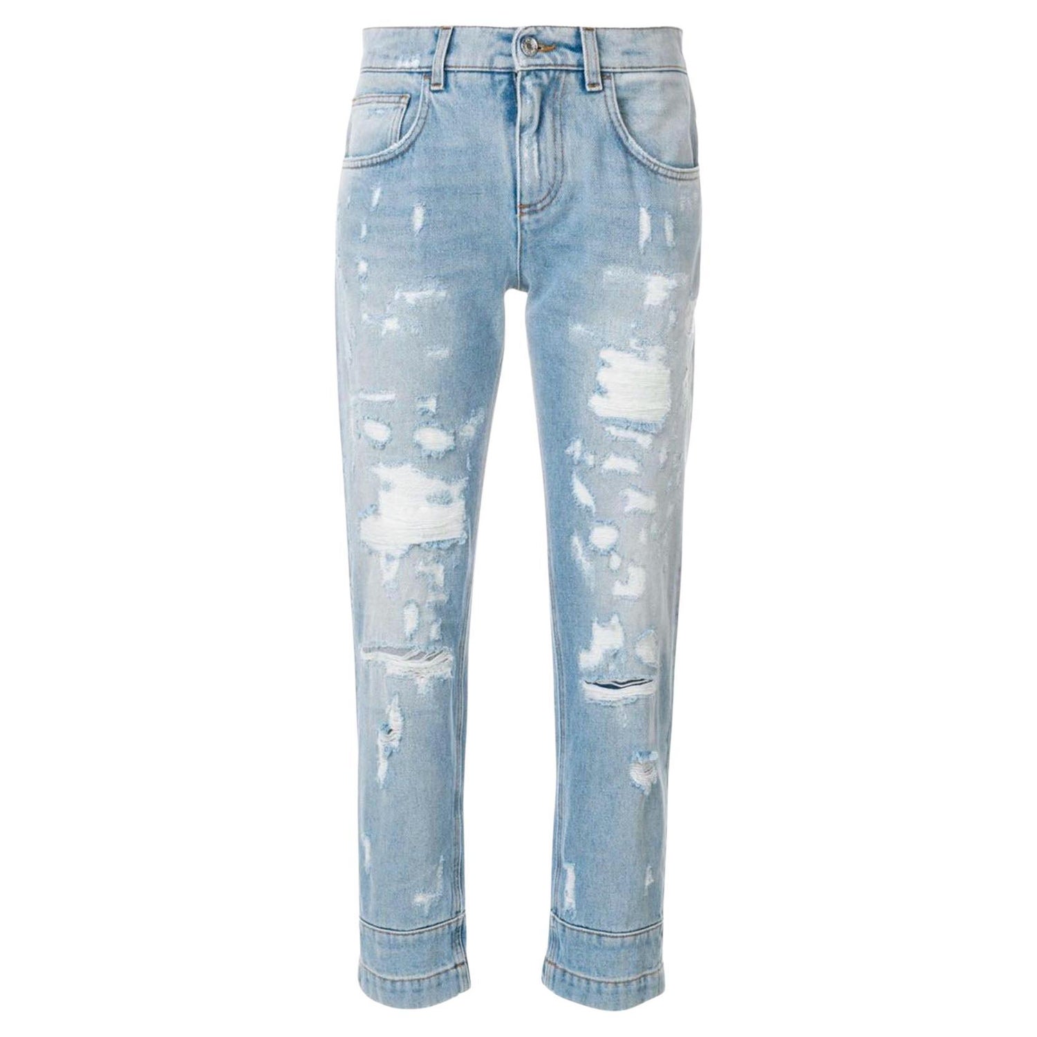 Dolce and Gabbana Blue Ripped Cotton Mid Waist Cropped Jeans Boyfriend Fit  Slim For Sale at 1stDibs