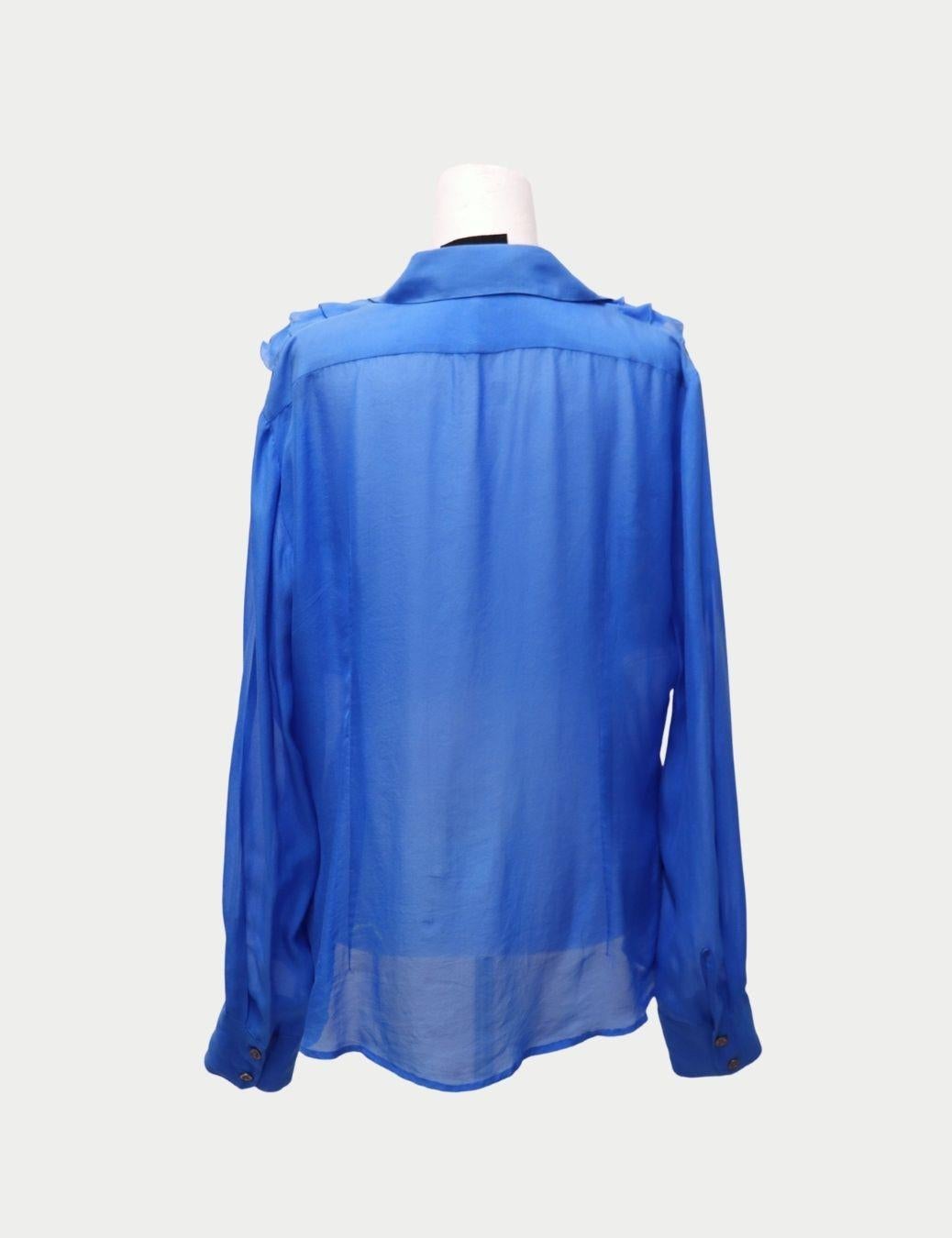 Dolce & Gabbana Blue Ruffle Front Blouse - EU 46 In condizioni buone in vendita a Amman, JO