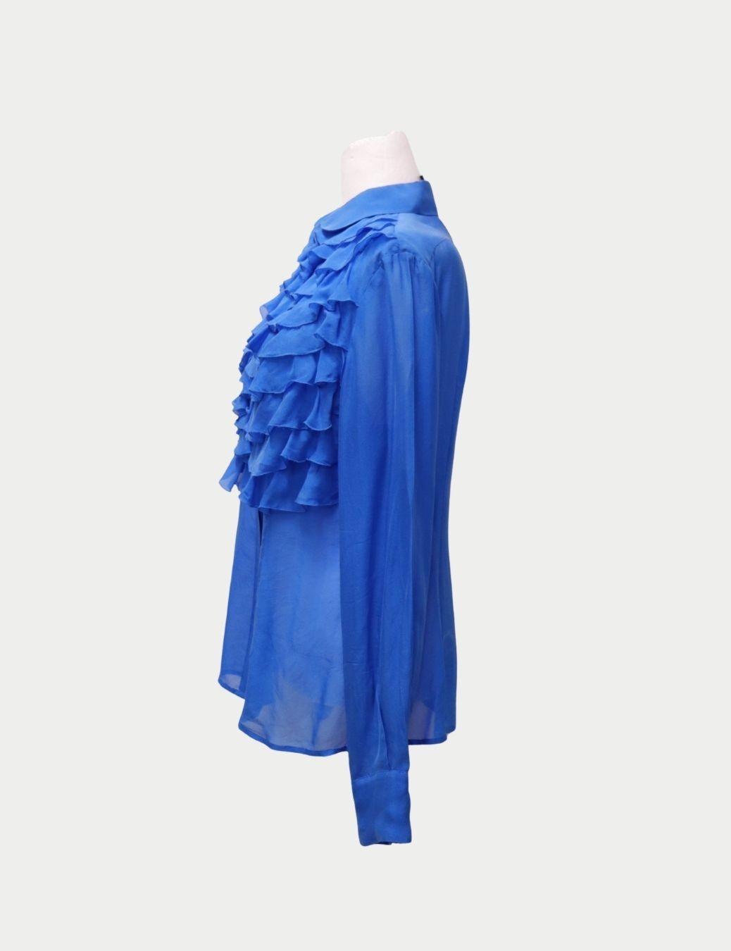 Donna Dolce & Gabbana Blue Ruffle Front Blouse - EU 46 in vendita