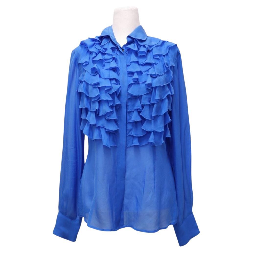 Dolce 
Gabbana Blue Ruffle Front Blouse - EU 46 in vendita