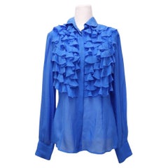 Dolce 
Gabbana Blue Ruffle Front Blouse - EU 46