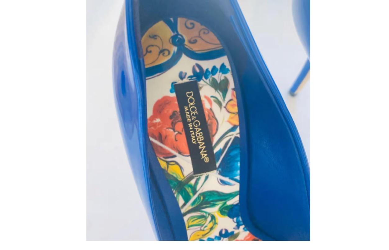 Dolce & Gabbana Blue Sicily Majolica Leather High Heels Pumps Shoes Floral In New Condition In WELWYN, GB