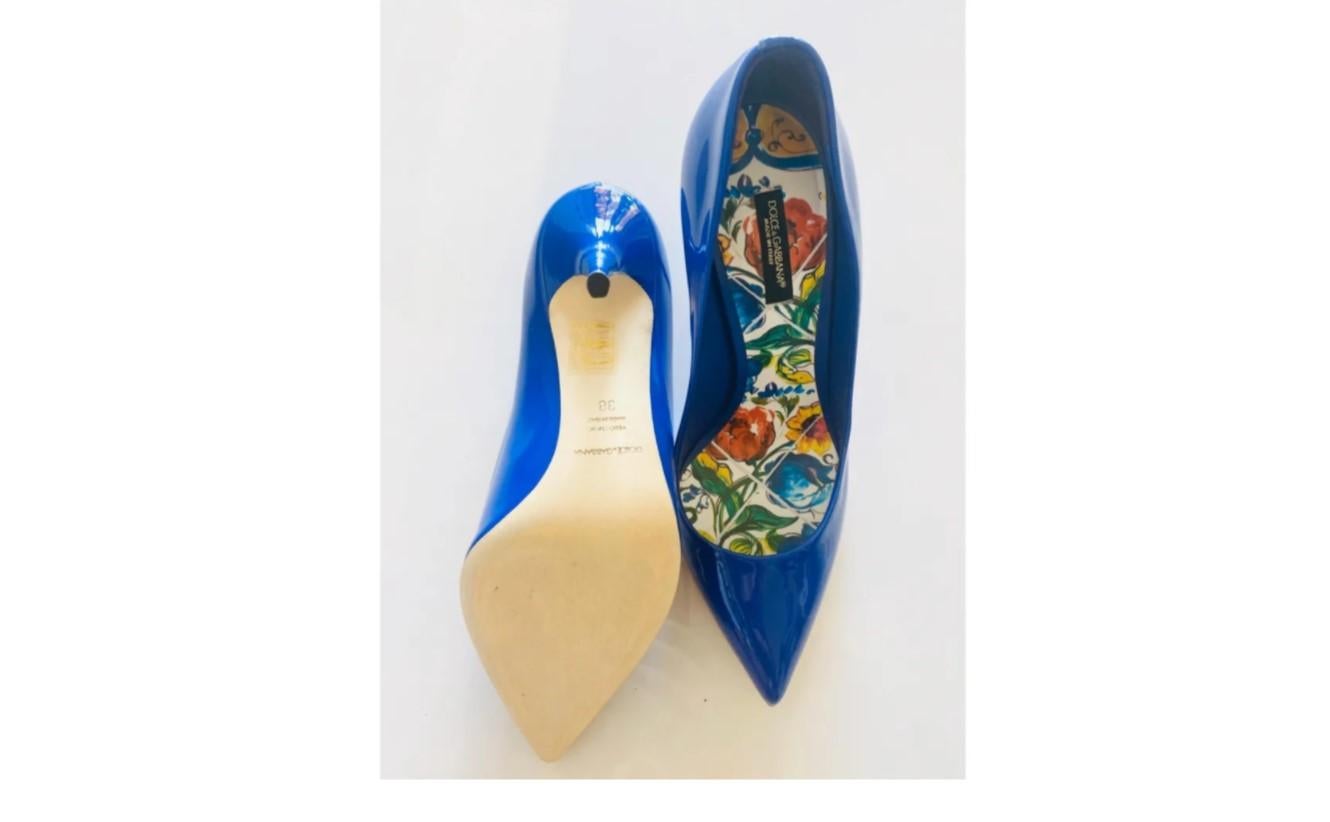 Women's Dolce & Gabbana Blue Sicily Majolica Leather High Heels Pumps Shoes Floral