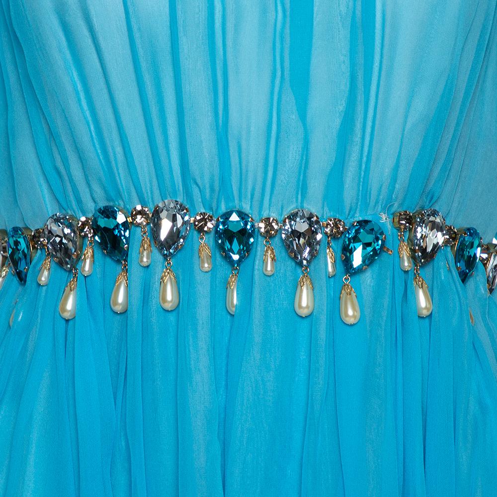 Women's Dolce & Gabbana Blue Silk Chiffon Crystal Embellished Dress M