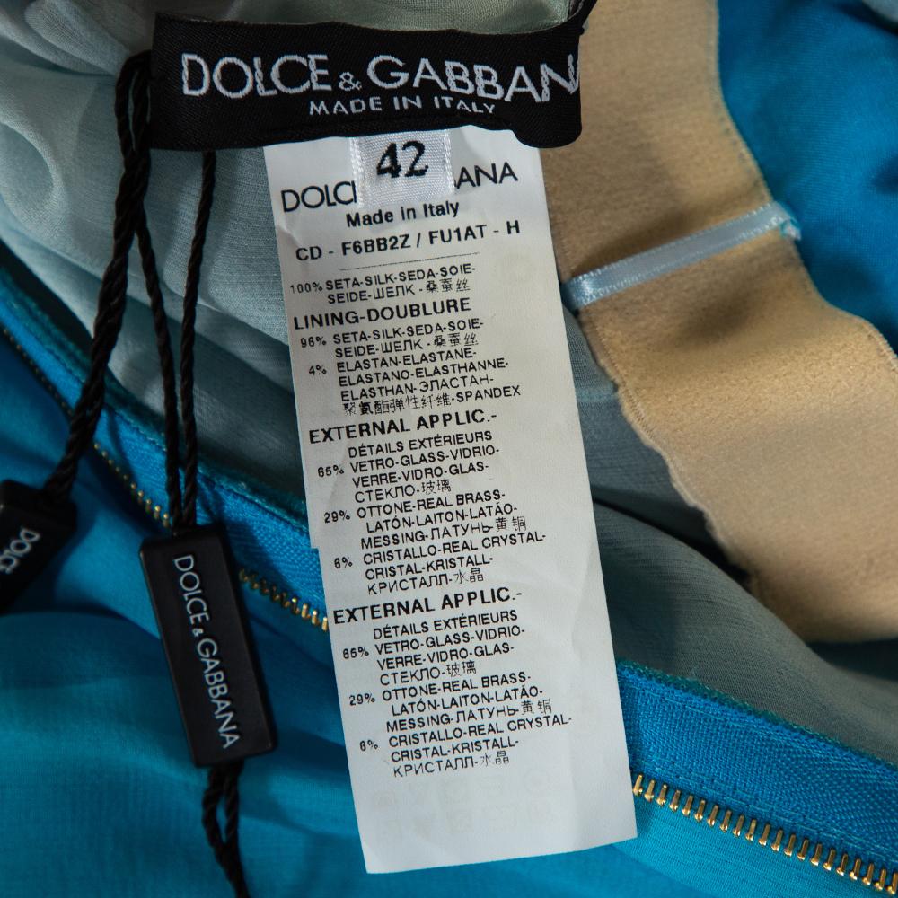 Dolce & Gabbana Blue Silk Chiffon Crystal Embellished Dress M 1