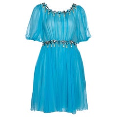 Dolce & Gabbana Blue Silk Chiffon Crystal Embellished Dress M
