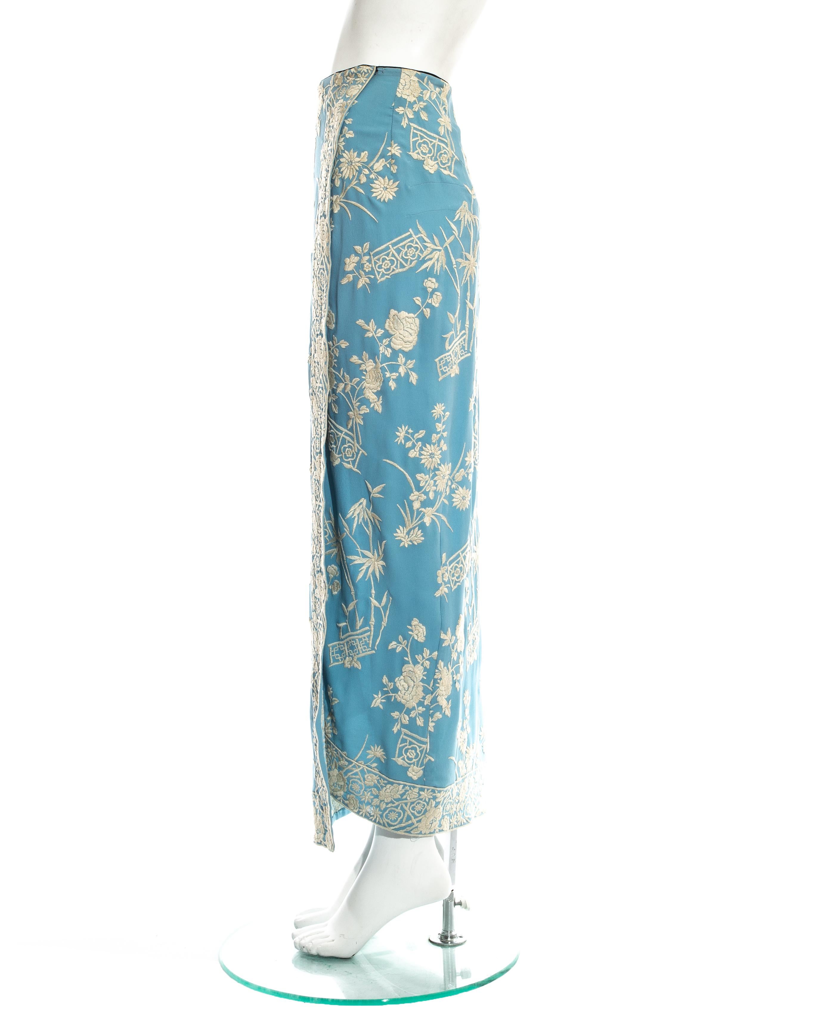 Dolce & Gabbana blue silk embroidered evening wrap skirt, ss 1997 In Good Condition In London, GB