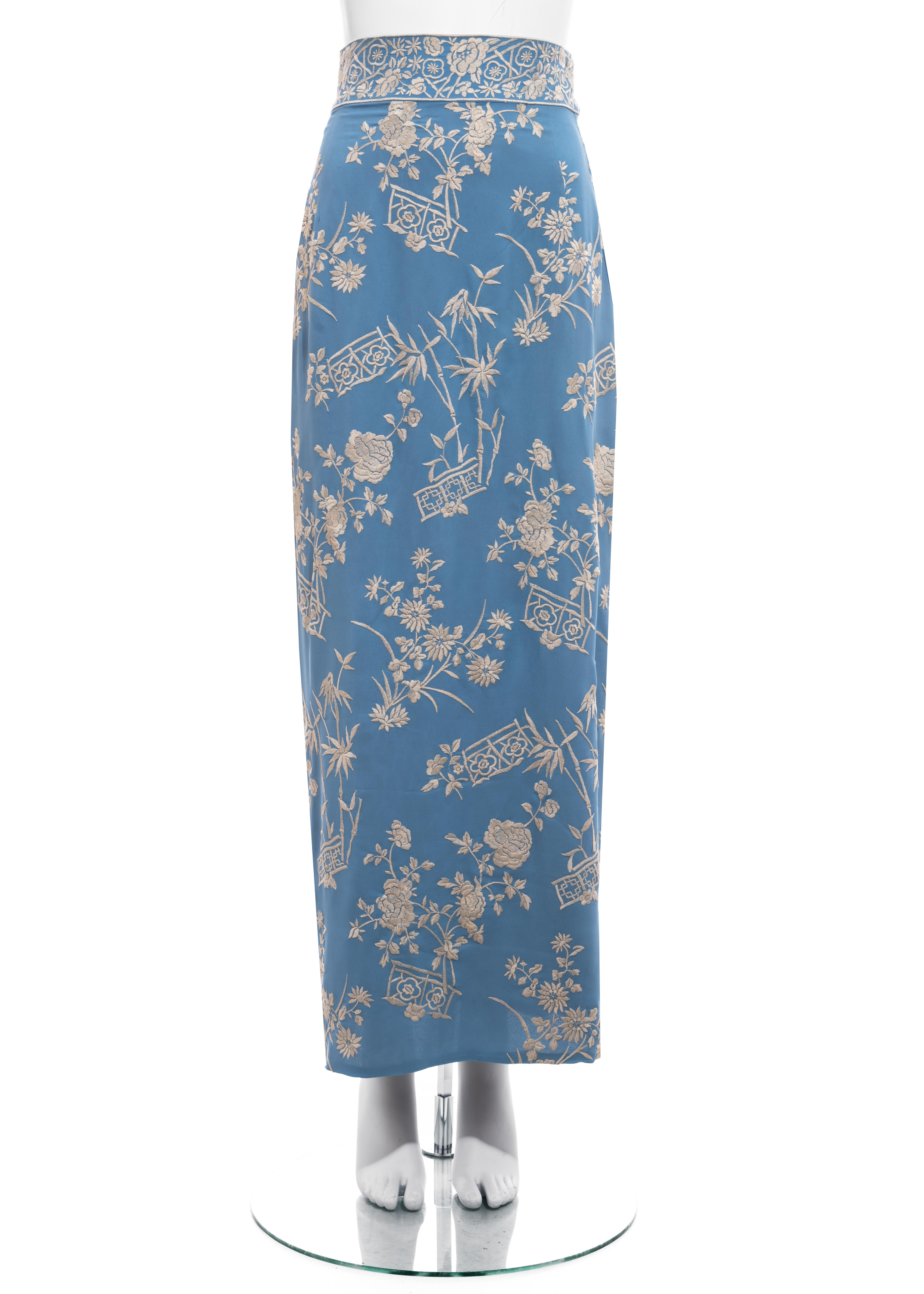 Dolce & Gabbana falda de noche de seda azul con bordado floral, ss 1997 Azul