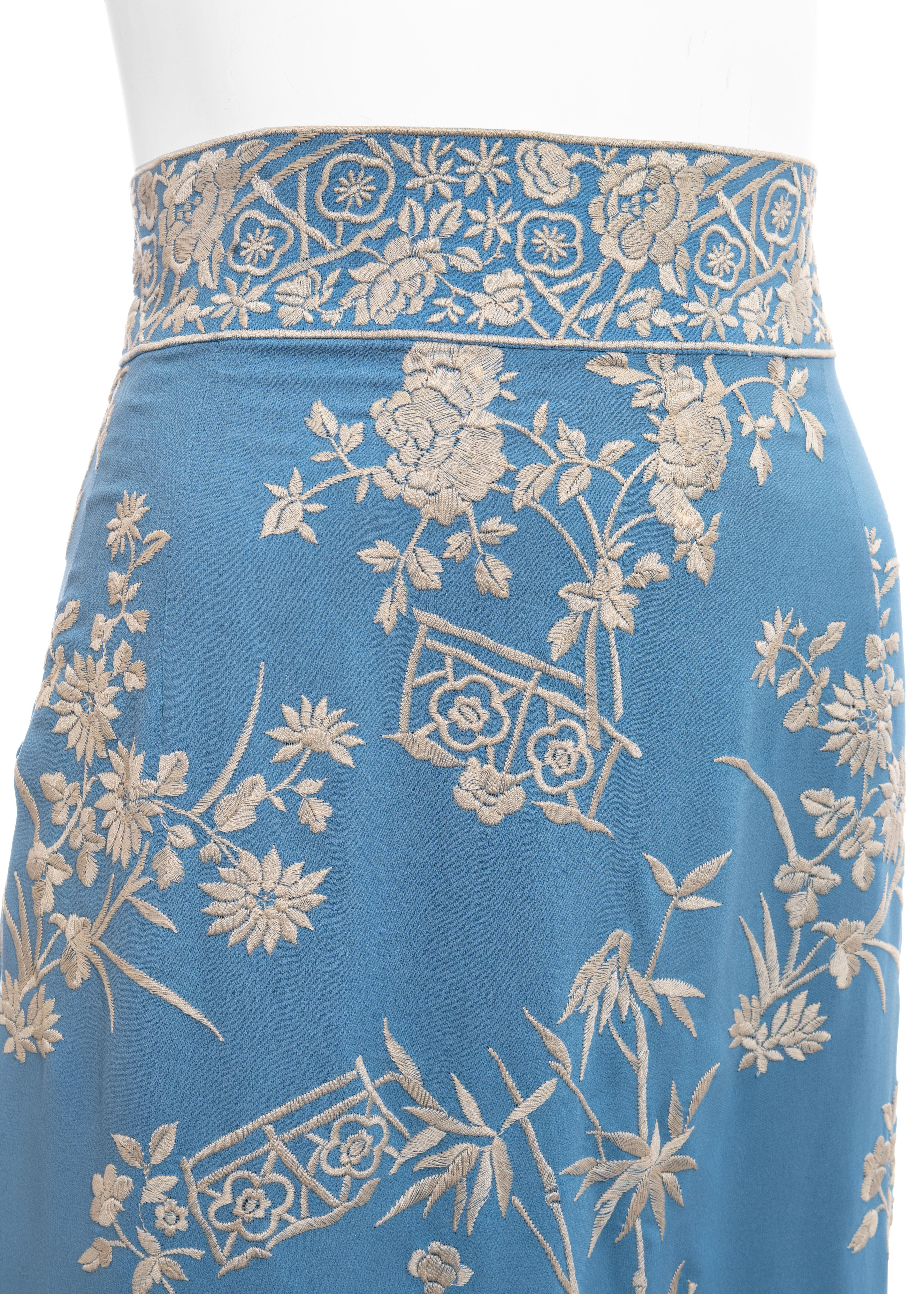 Women's Dolce & Gabbana blue silk evening wrap skirt with floral embroidery, ss 1997