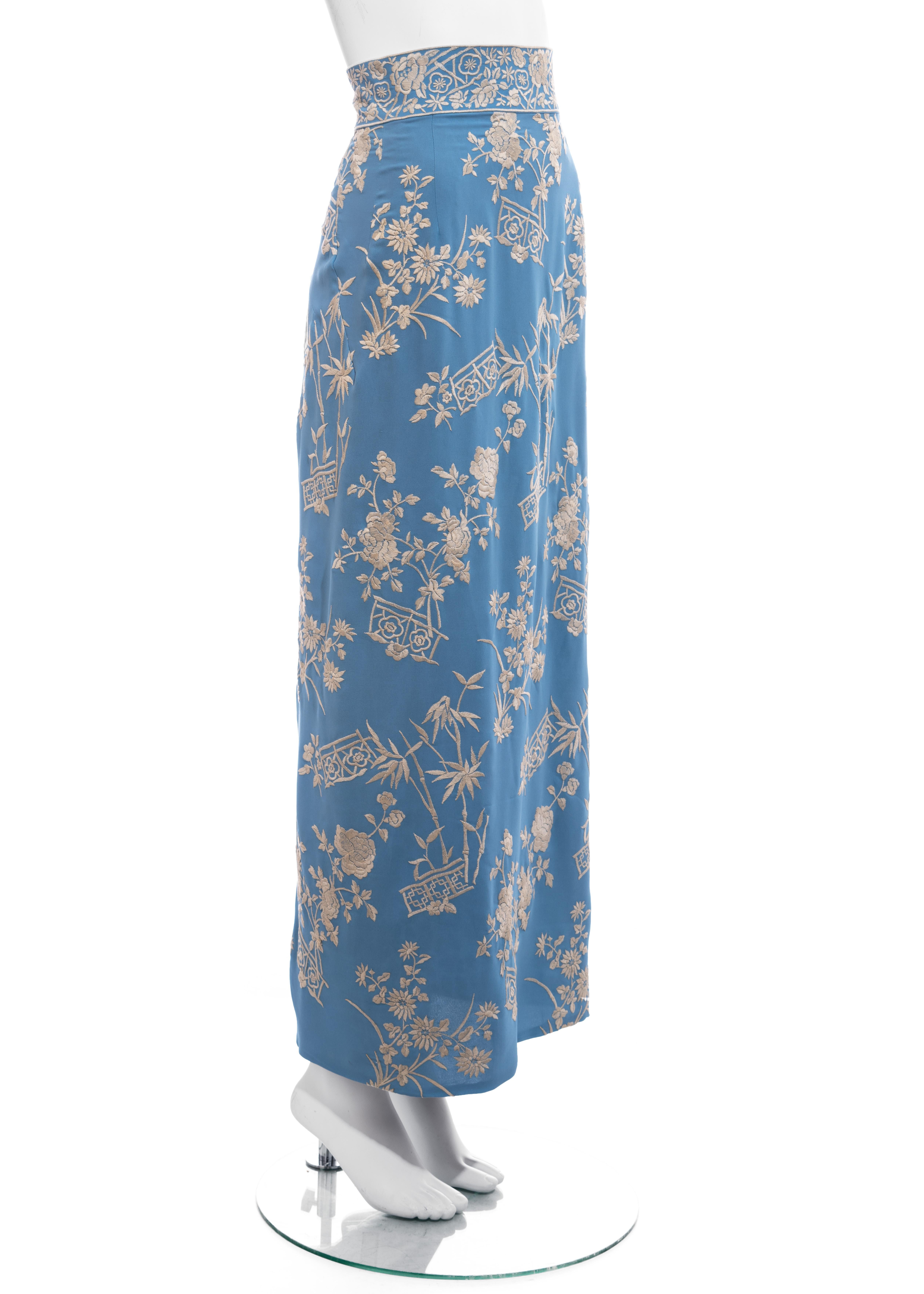 Dolce & Gabbana blue silk evening wrap skirt with floral embroidery, ss 1997 1