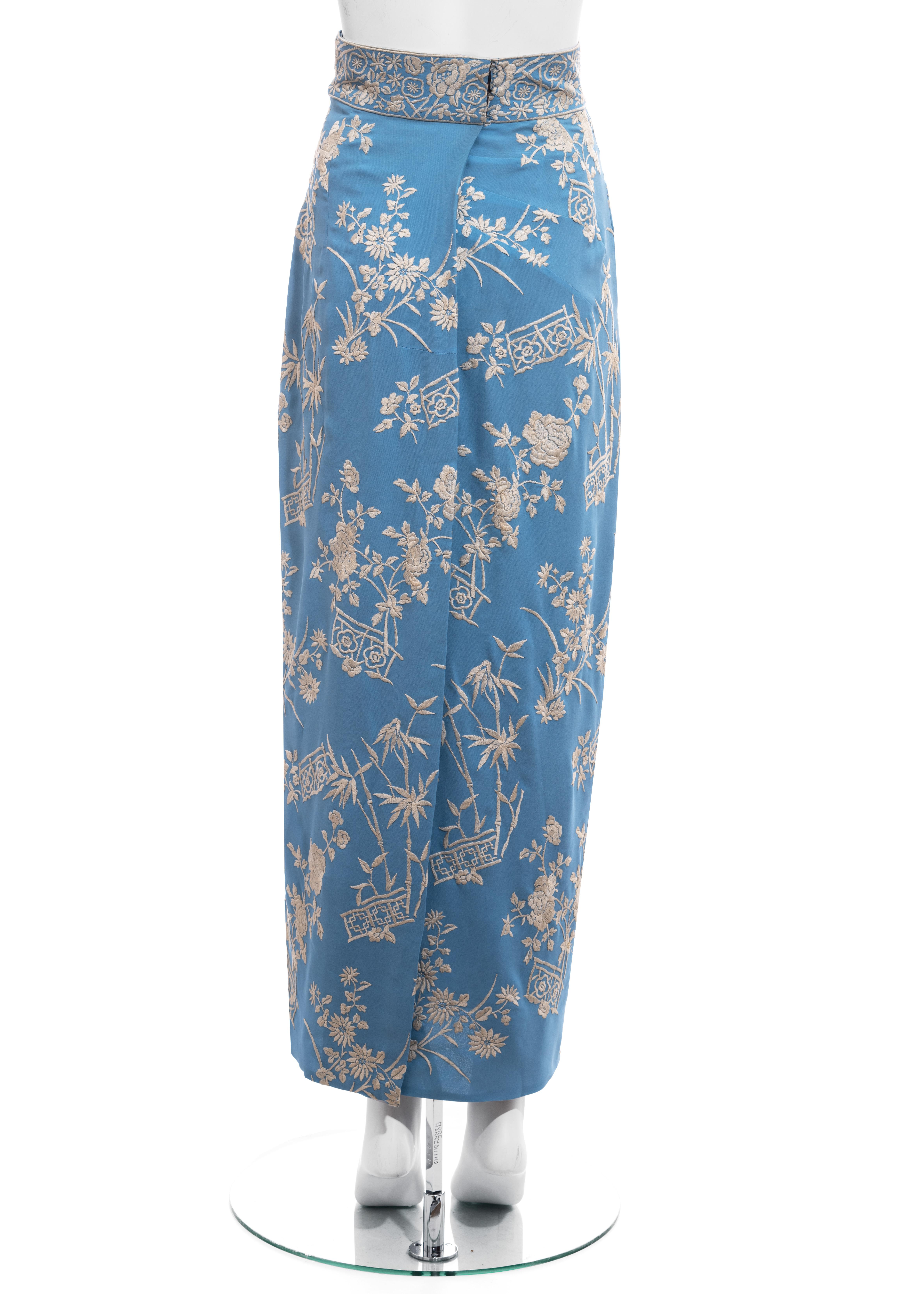 Dolce & Gabbana blue silk evening wrap skirt with floral embroidery, ss 1997 2