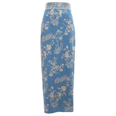 Dolce & Gabbana falda de noche de seda azul con bordado floral, ss 1997