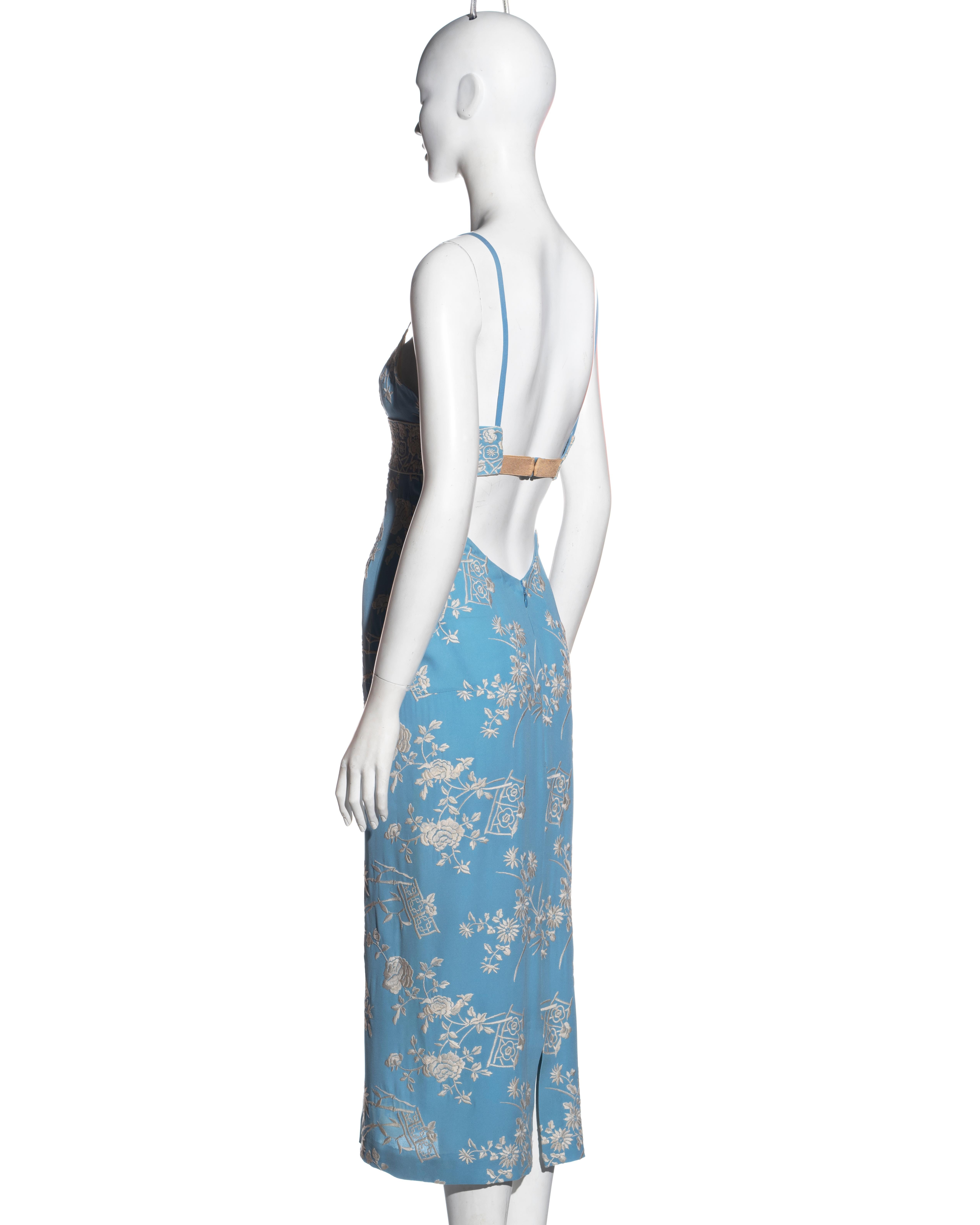 Dolce & Gabbana blue silk floral embroidered evening dress, ss 1997 In Good Condition In London, GB