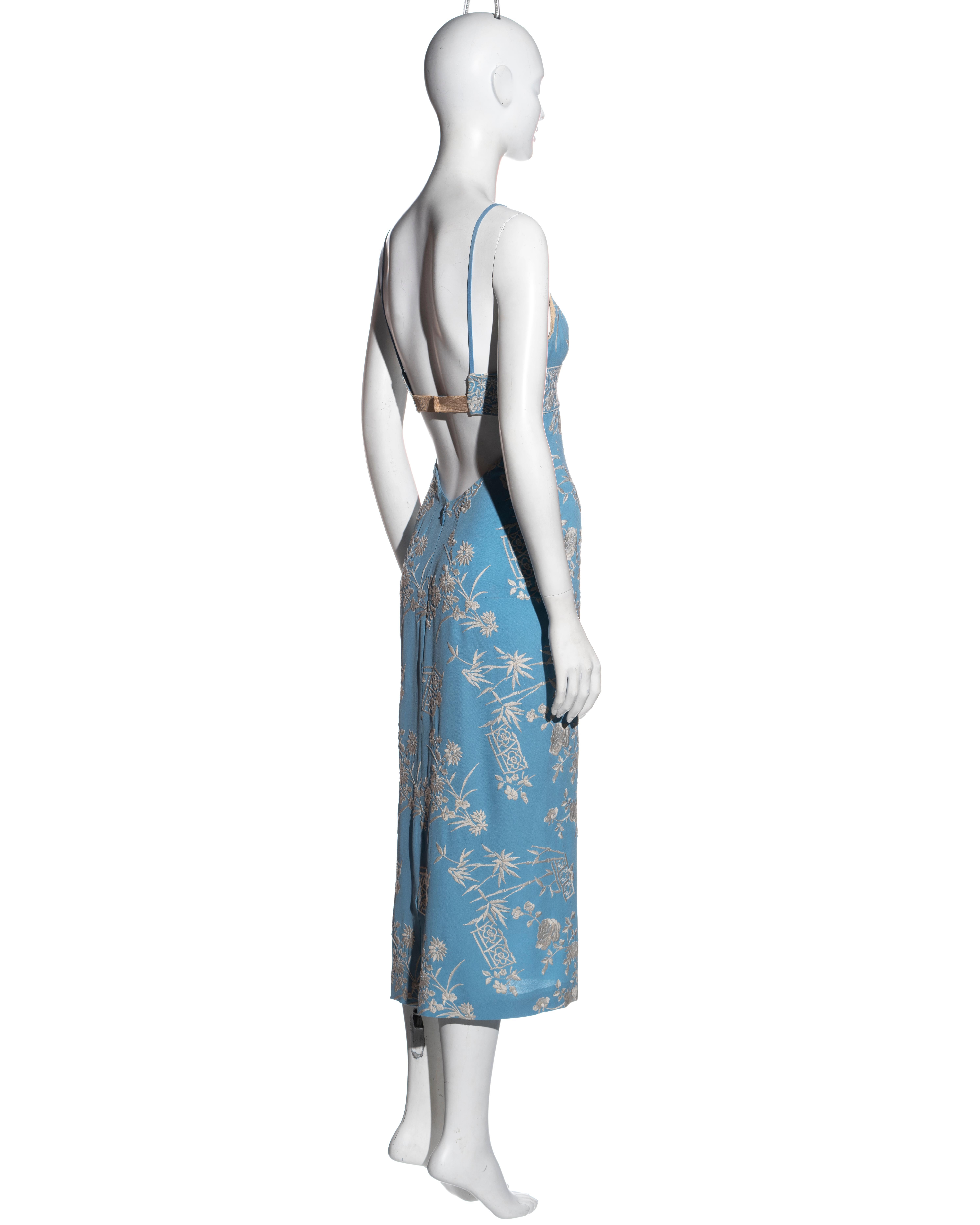 Women's Dolce & Gabbana blue silk floral embroidered evening dress, ss 1997