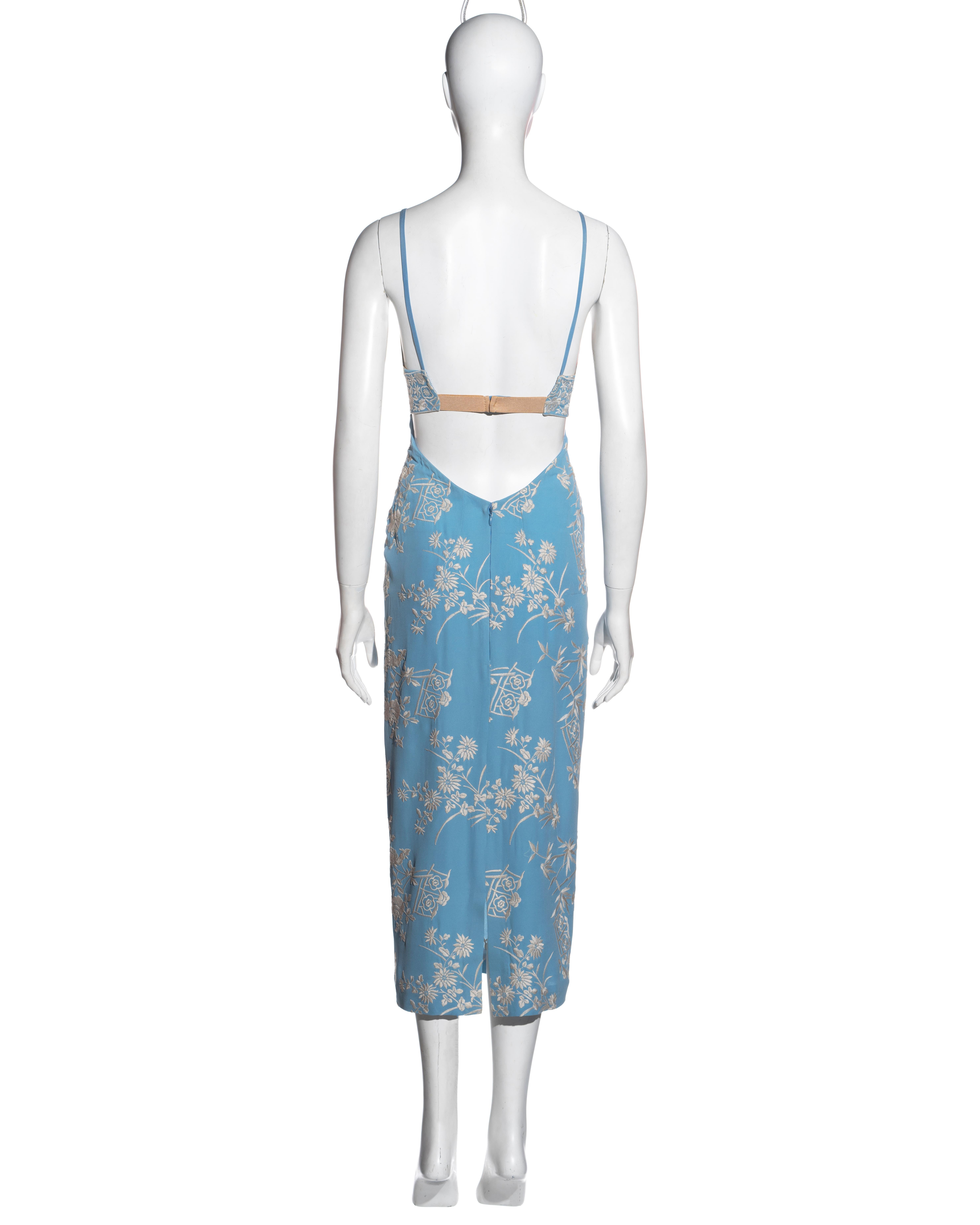 Dolce & Gabbana blue silk floral embroidered evening dress, ss 1997 1