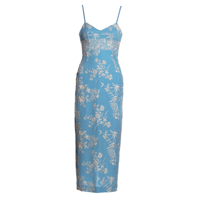 Dolce & Gabbana blue silk floral embroidered evening dress, ss 1997