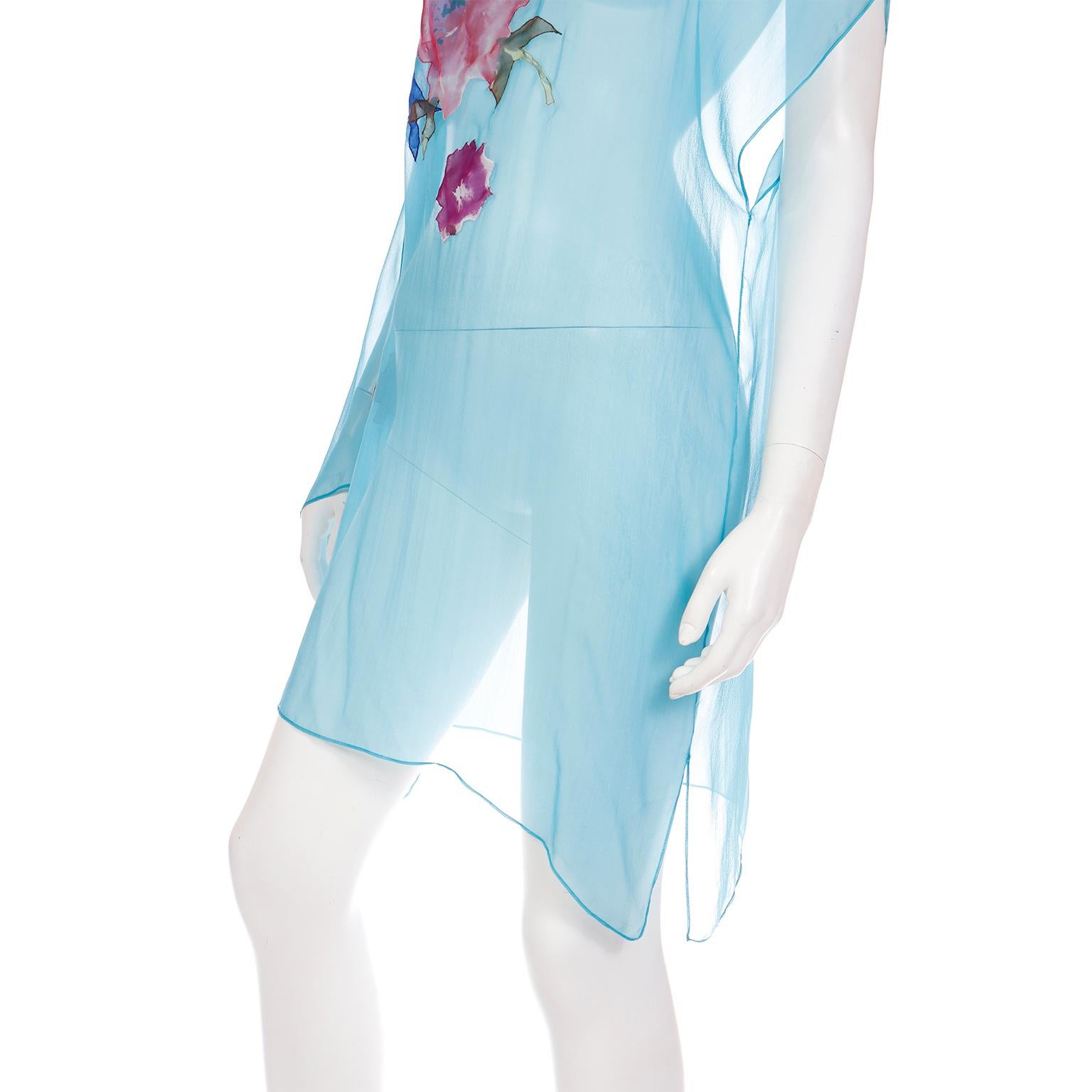 Dolce & Gabbana Blue Silk Poncho or Caftan Style Asymmetric Top in Floral Print 6