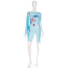 Dolce & Gabbana Blue Silk Poncho or Caftan Style Asymmetric Top in Floral Print