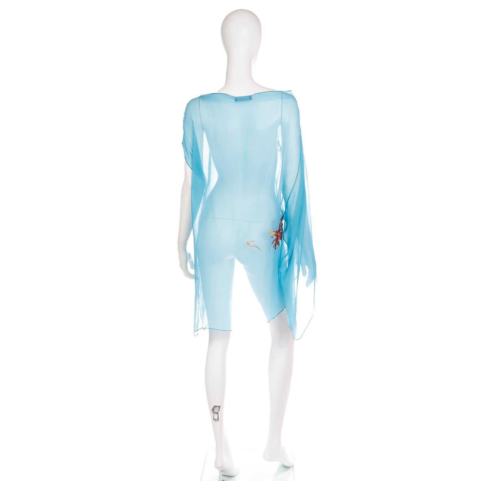 Women's Dolce & Gabbana Blue Silk Poncho or Caftan Style Asymmetric Top in Floral Print