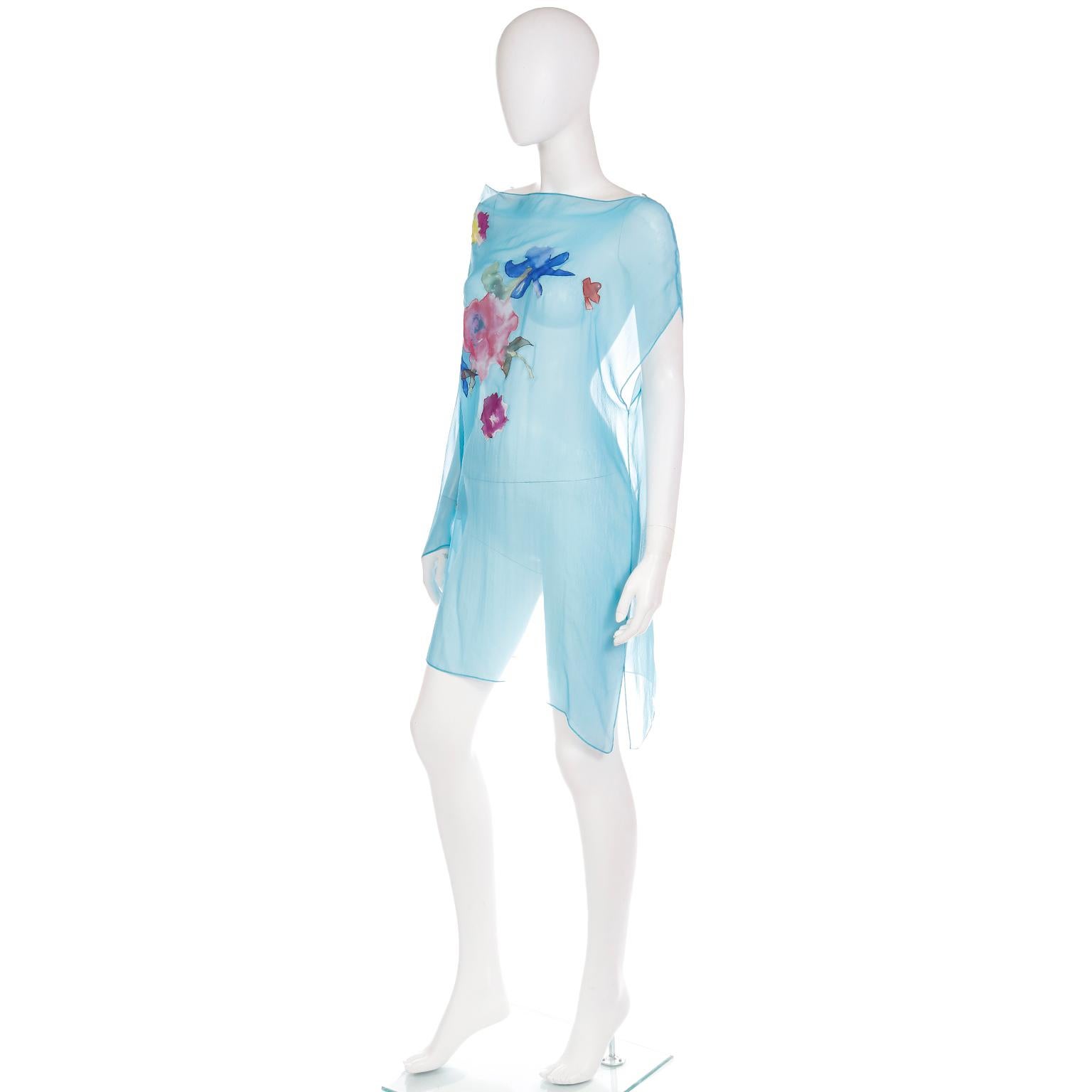 Dolce & Gabbana Blue Silk Poncho or Caftan Style Asymmetric Top in Floral Print 1