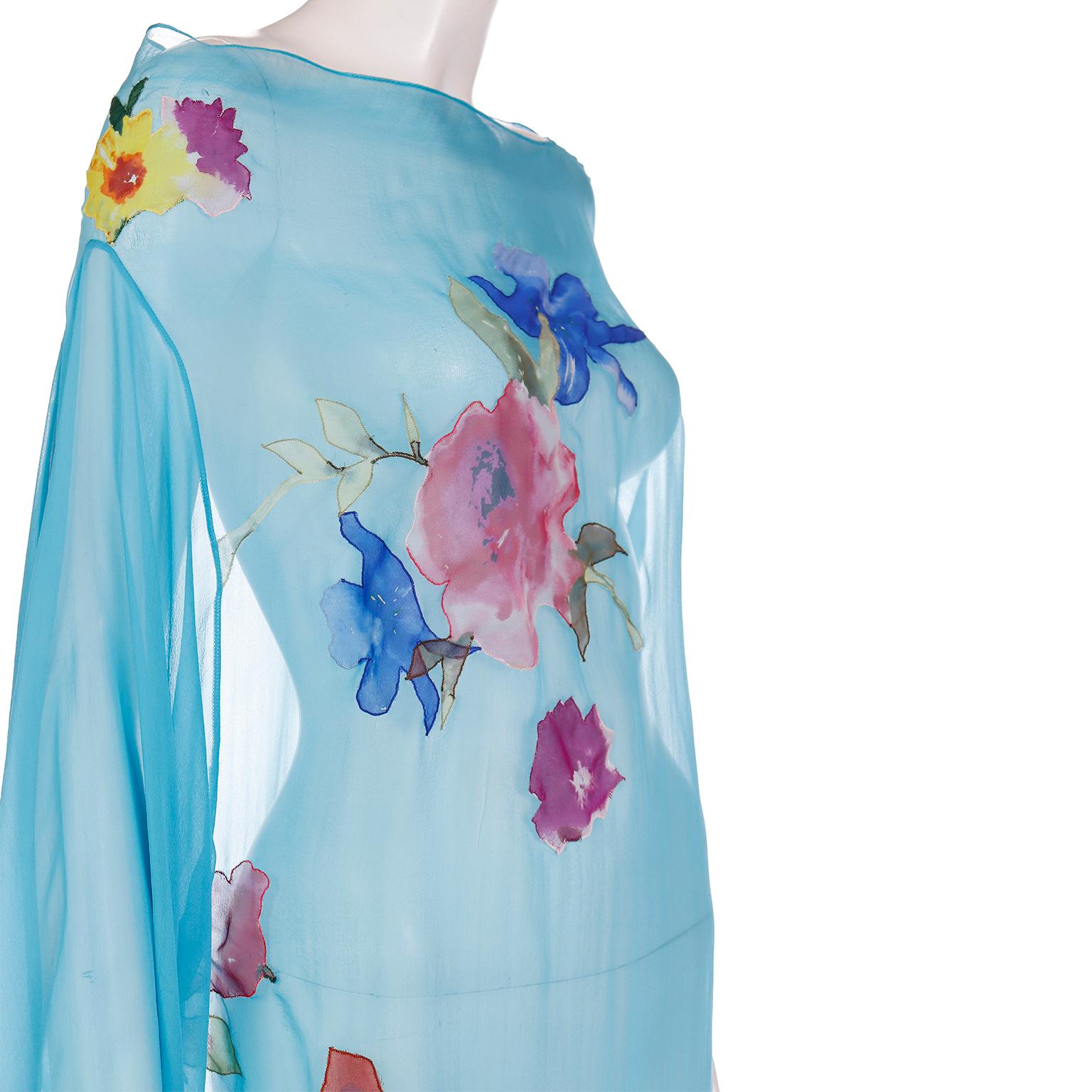 Dolce & Gabbana Blue Silk Poncho or Caftan Style Asymmetric Top in Floral Print 2