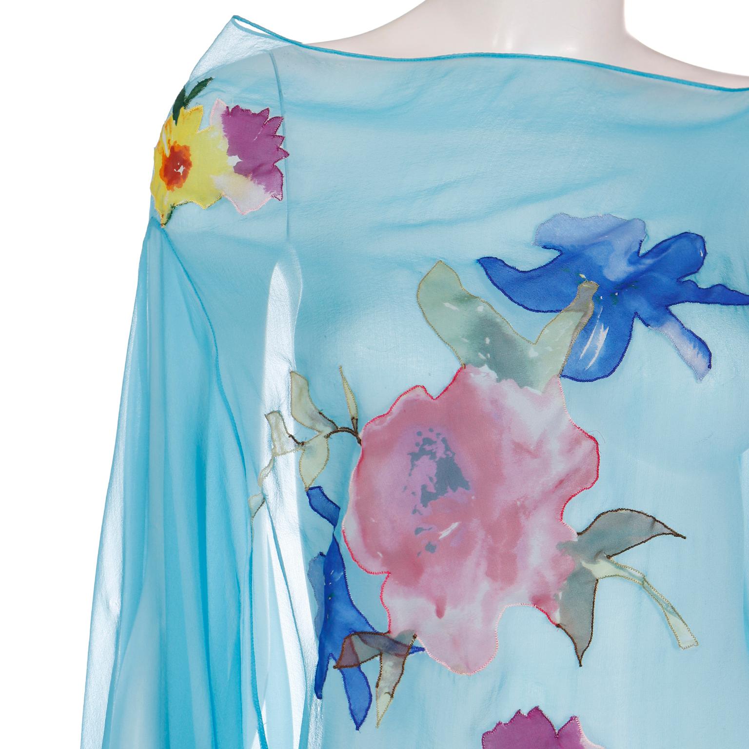 Dolce & Gabbana Blue Silk Poncho or Caftan Style Asymmetric Top in Floral Print 3