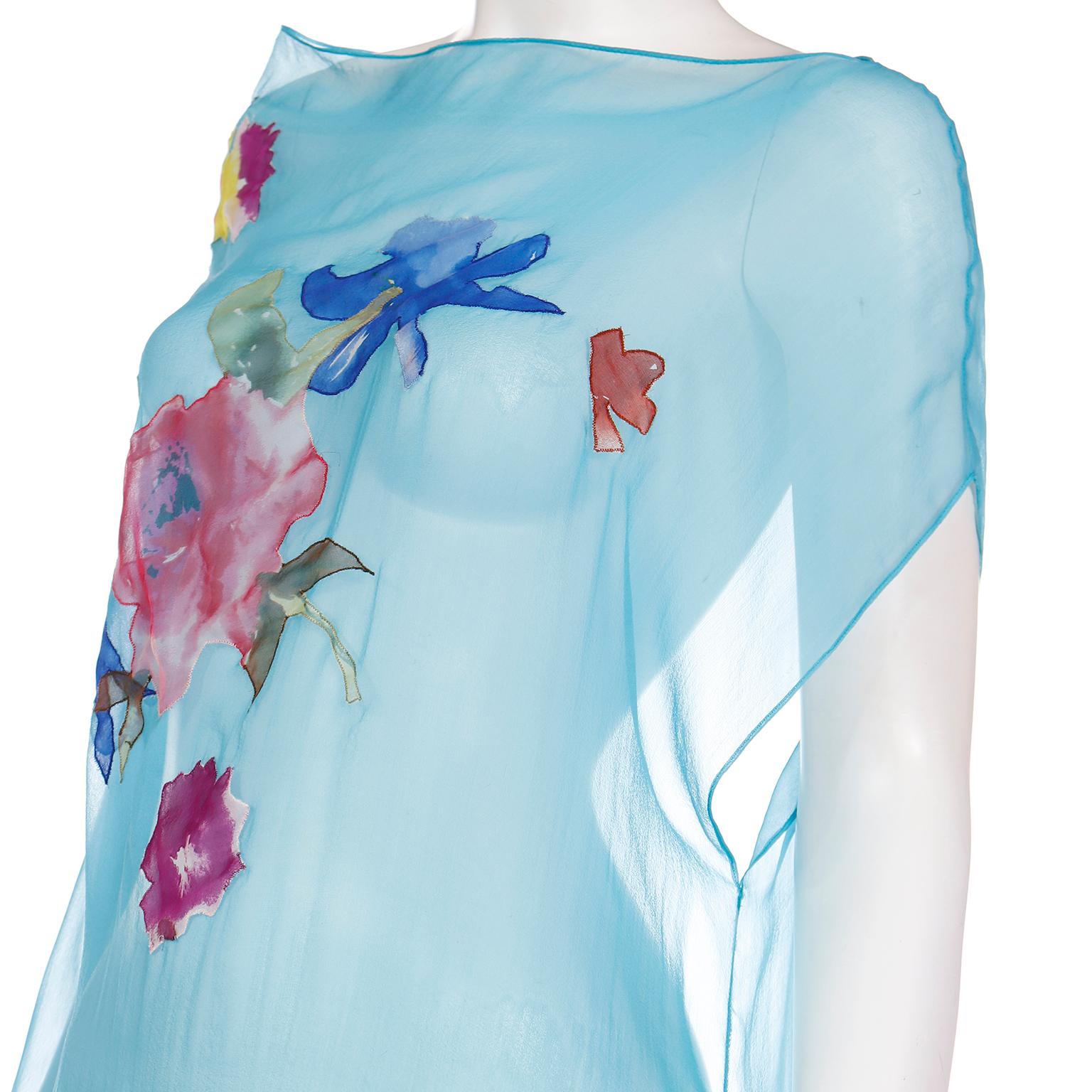 Dolce & Gabbana Blue Silk Poncho or Caftan Style Asymmetric Top in Floral Print 4