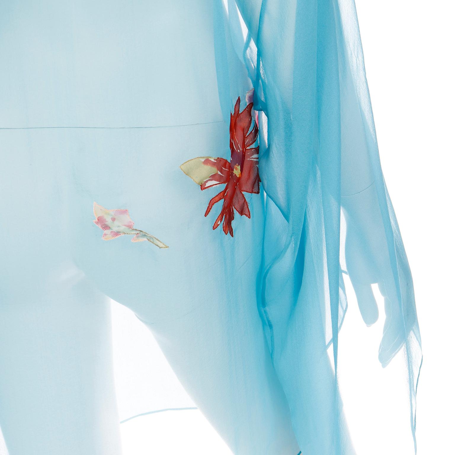 Dolce & Gabbana Blue Silk Poncho or Caftan Style Asymmetric Top in Floral Print 5