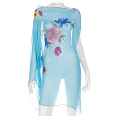 Dolce & Gabbana Blue Silk Poncho or Caftan Style Asymmetric Top in Floral Print