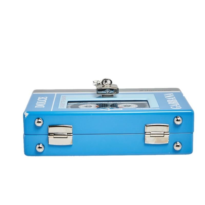 Dolce & Gabbana Blue/Silver Wood Walkman Box Clutch Bag 8