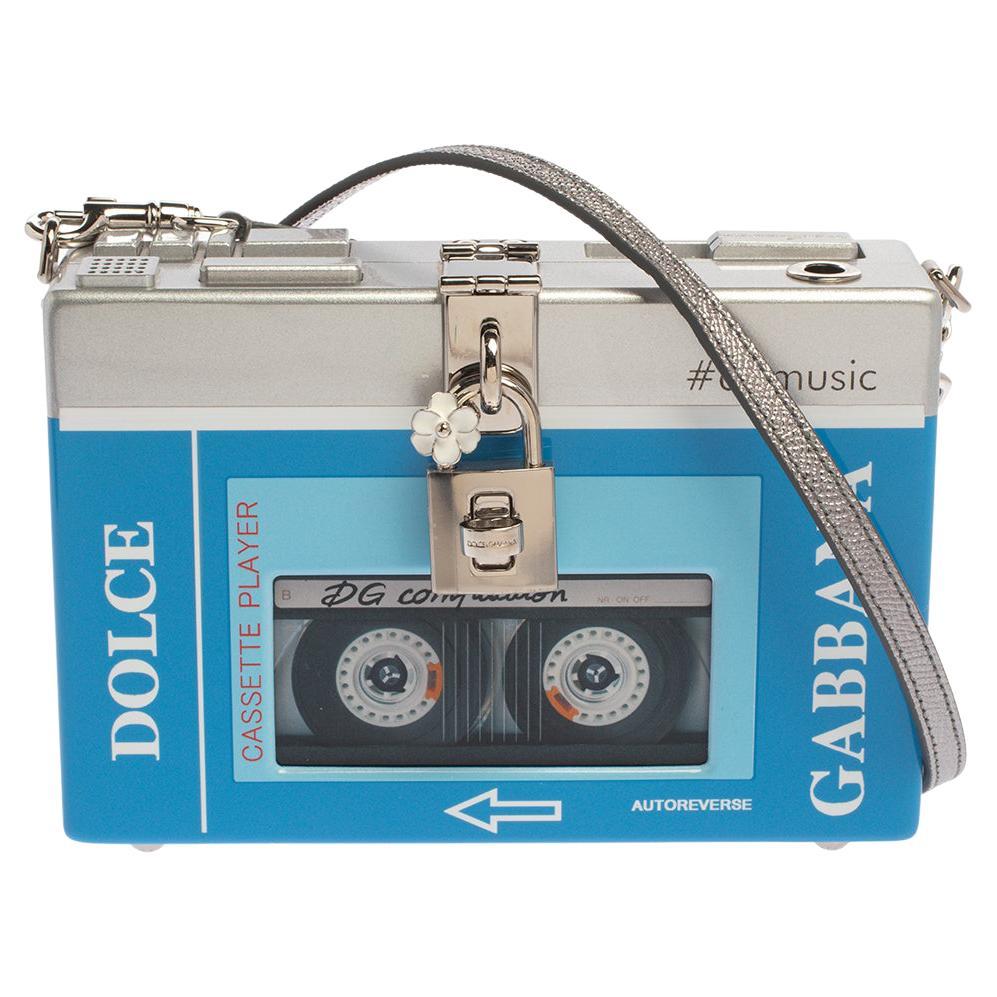 Dolce & Gabbana Blue/Silver Wood Walkman Box Clutch Bag