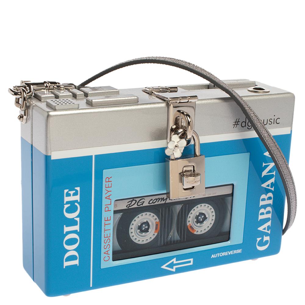 Women's Dolce & Gabbana Blue/Silver Wood Walkman Box Clutch