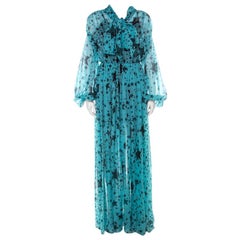 Dolce & Gabbana Blue Star Printed Georgette Elastic Waist Billowy Dress S