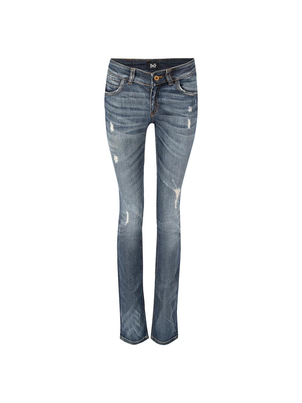 Dolce & Gabbana Blue Stone Wash Distressed Jeans Size XS For Sale