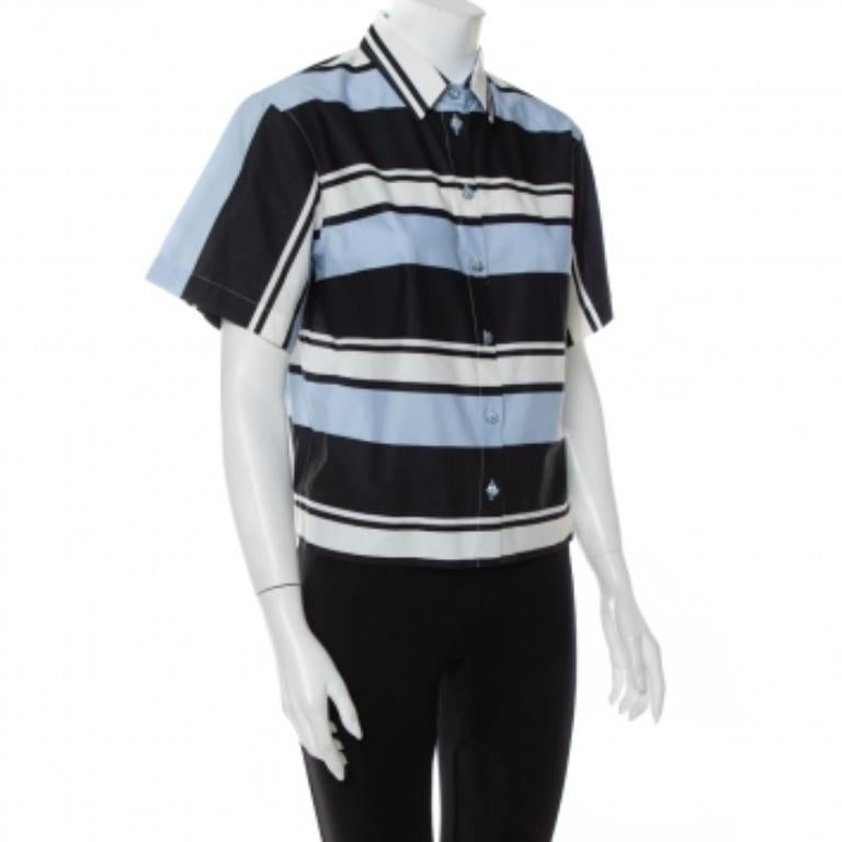Black Dolce & Gabbana Blue Striped Cotton Cropped Button Front Shirt M For Sale
