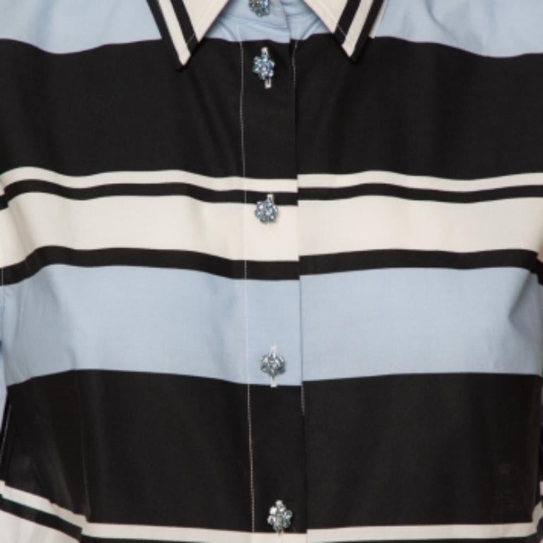 Dolce & Gabbana Blue Striped Cotton Cropped Button Front Shirt M In Good Condition For Sale In Dubai, Al Qouz 2