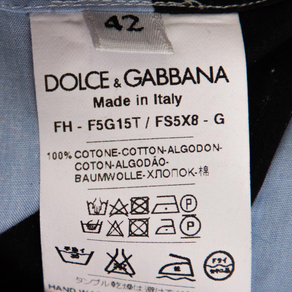 Dolce & Gabbana Blau gestreiftes Baumwollhemd mit gekräuselter Knopfleiste, M Damen im Angebot