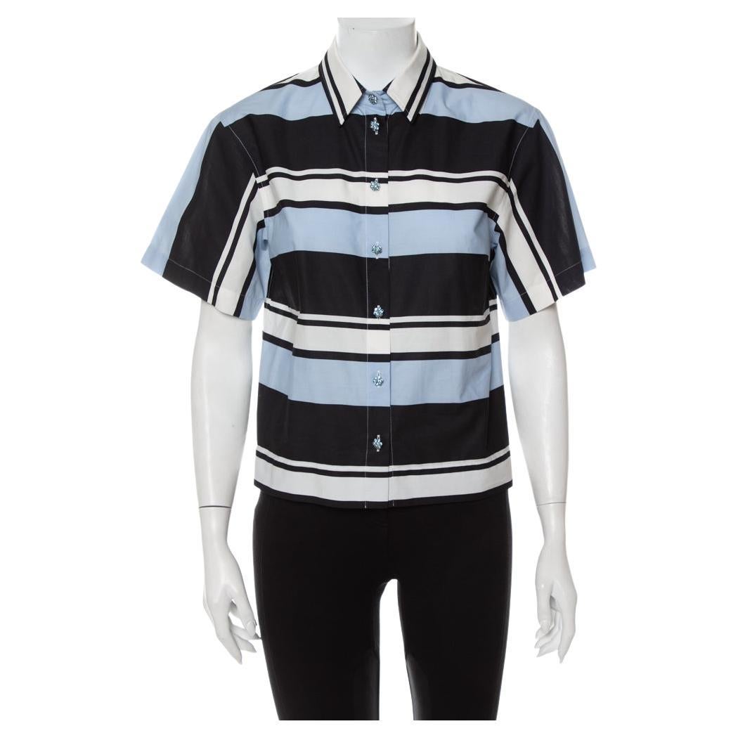 Dolce & Gabbana Blue Striped Cotton Cropped Button Front Shirt M For Sale