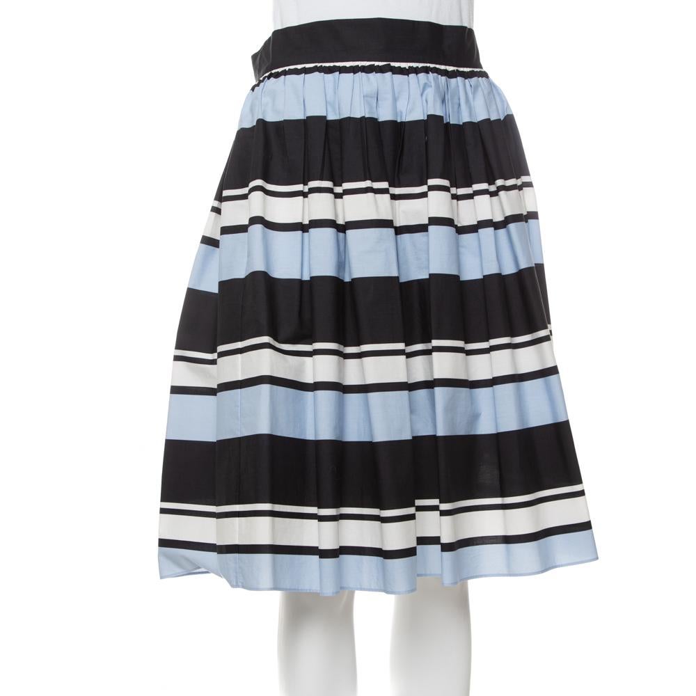 Gray Dolce & Gabbana Blue Striped Cotton Flared Mini Skirt M For Sale
