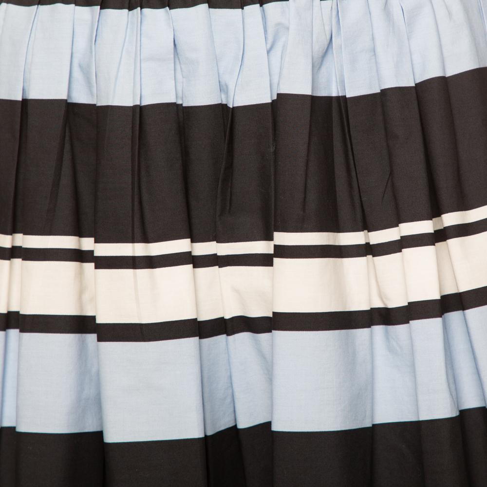 Dolce & Gabbana Blue Striped Cotton Flared Mini Skirt M In Good Condition For Sale In Dubai, Al Qouz 2