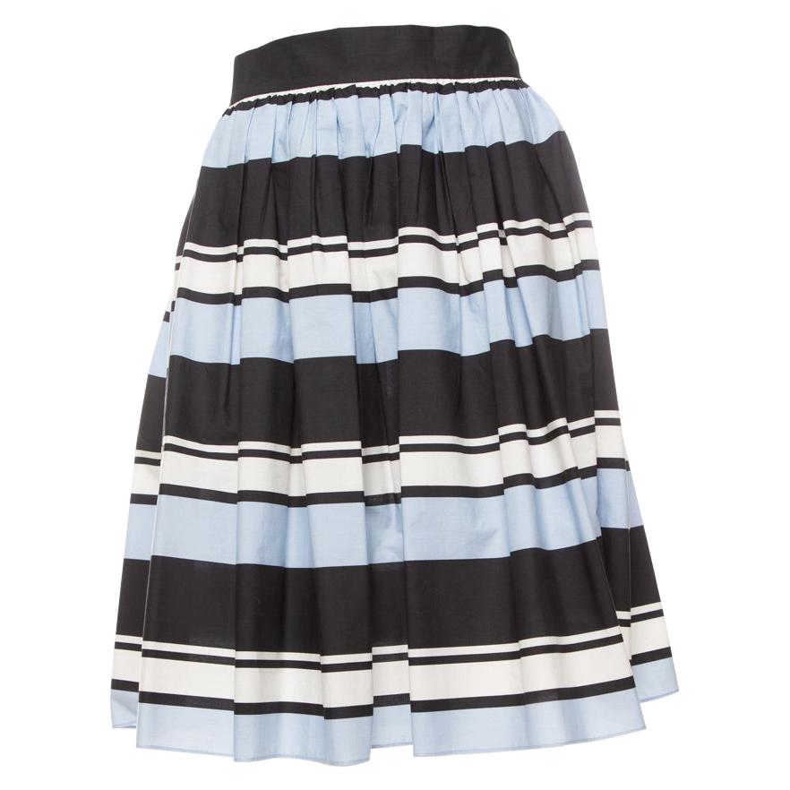 Dolce & Gabbana Blue Striped Cotton Flared Mini Skirt M For Sale