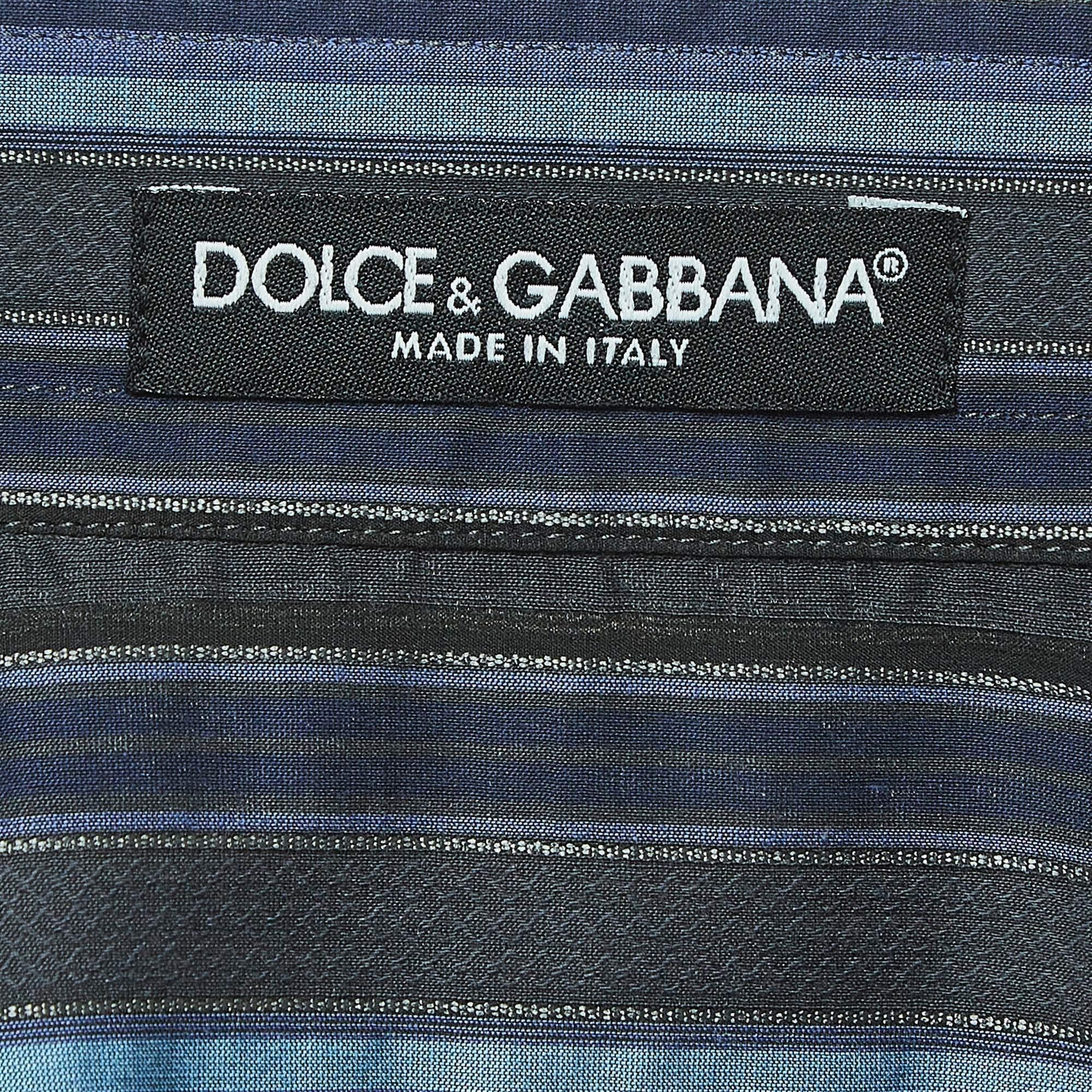 Dolce & Gabbana Blue Striped Cotton Full Sleeve Shirt M In Good Condition For Sale In Dubai, Al Qouz 2
