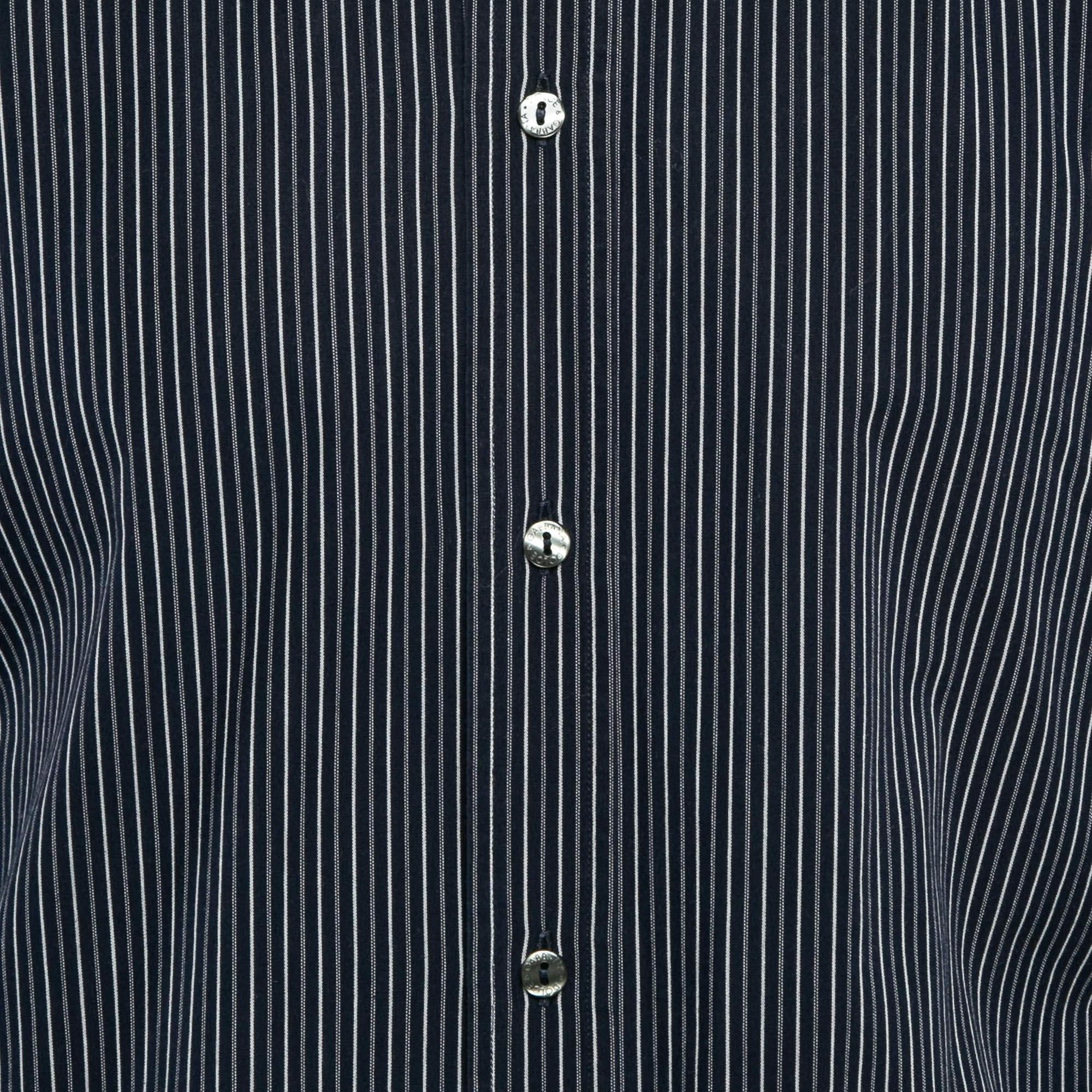 Black Dolce & Gabbana Blue Striped Cotton Long Sleeve Shirt M For Sale