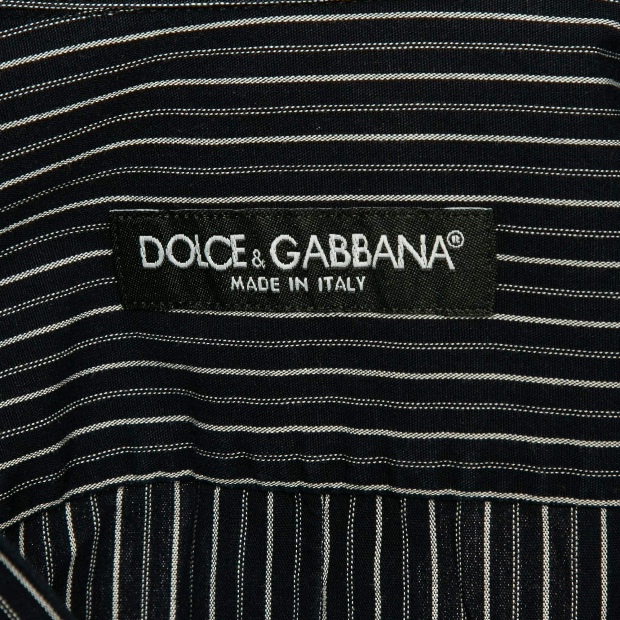 Dolce & Gabbana Blue Striped Cotton Long Sleeve Shirt M In Good Condition For Sale In Dubai, Al Qouz 2